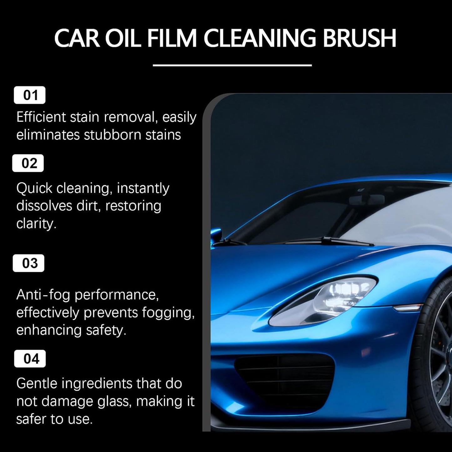 Car Windshield Oil Film Cleaning Brush, Automotive Windows Glass Oil Film Remover-Prevents Rain and Fog Quick Stain Removal Improves Clarity (1, 150ml)